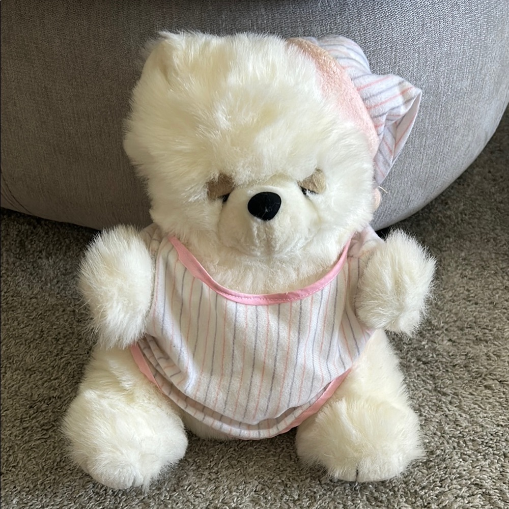 Fluffy Sleepy White Teddy Bear with Pajama Outfit